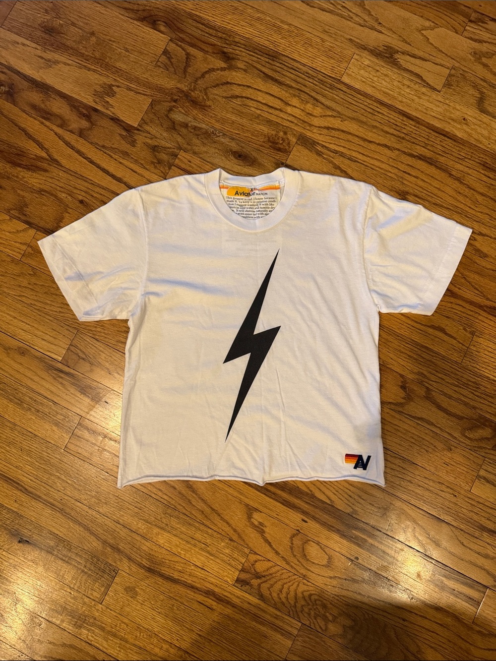 Aviator Nation Women’s White Tee with Black Lightning Bolt